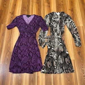 Lot of 2 Donna Morgan Faux Wrap Snake Print Dresses Sz 2 Vintage Looking